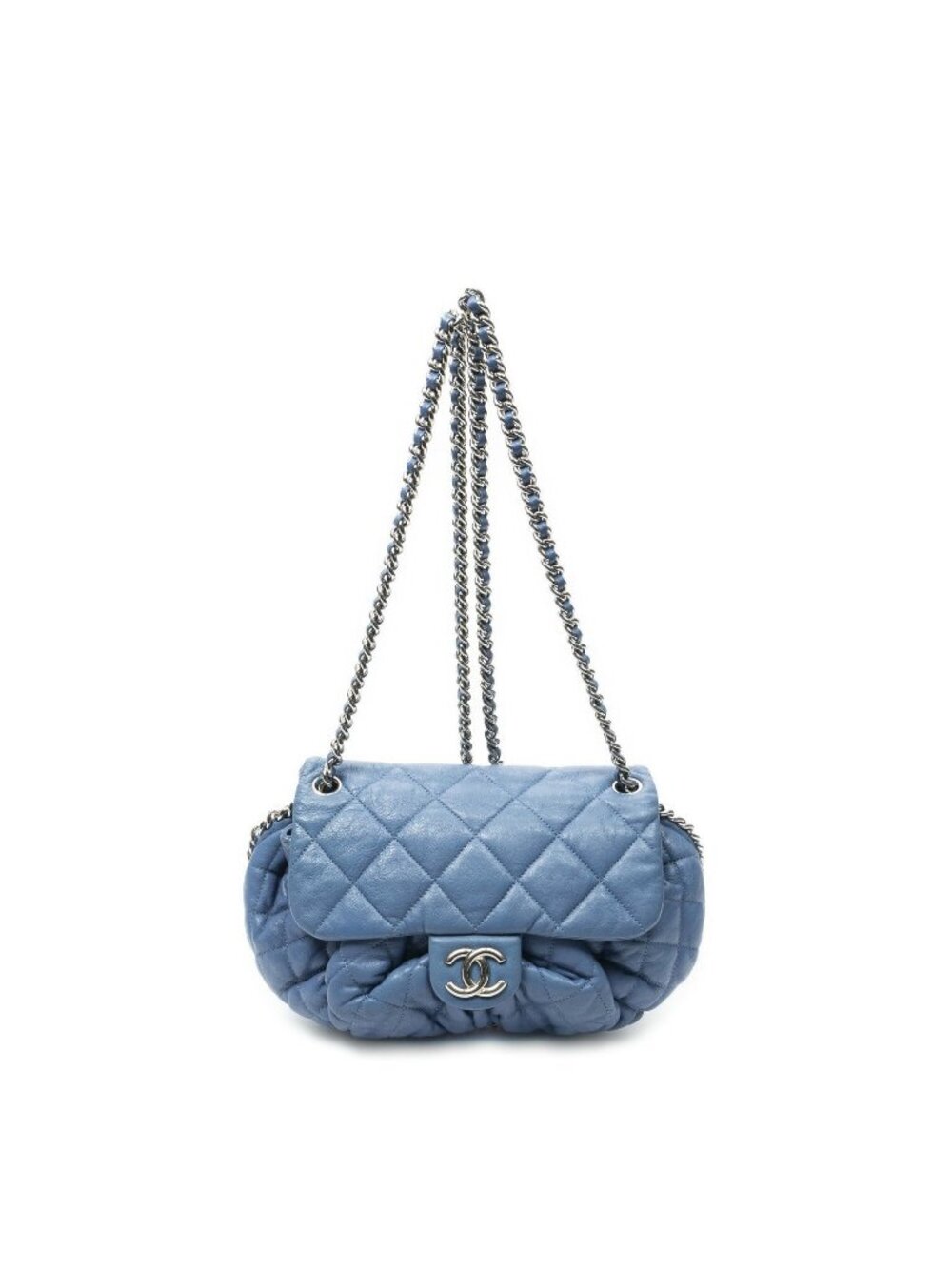 Chanel Chain Around Flap Bag Crossbody Light Blue Quilted Calfskin